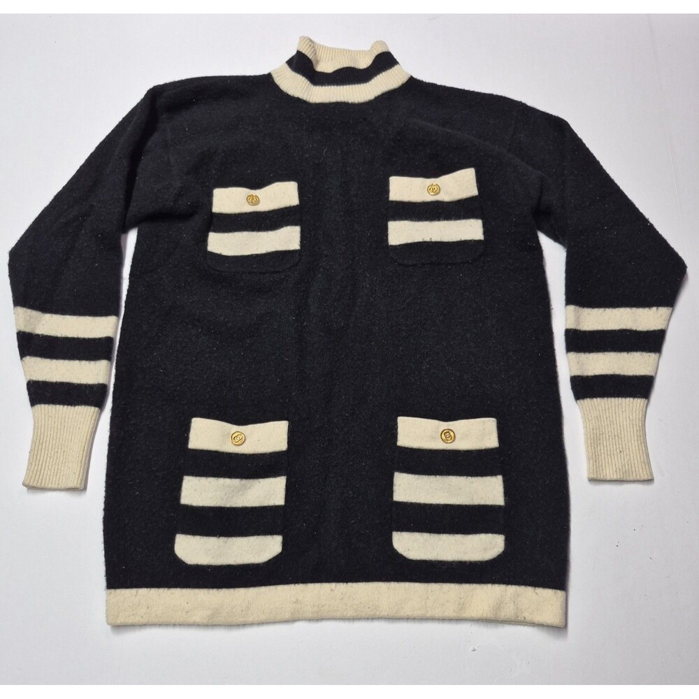I. Magnin Design Studio 100% Cashmere Mock Neck Sweater Womens L Gold Button